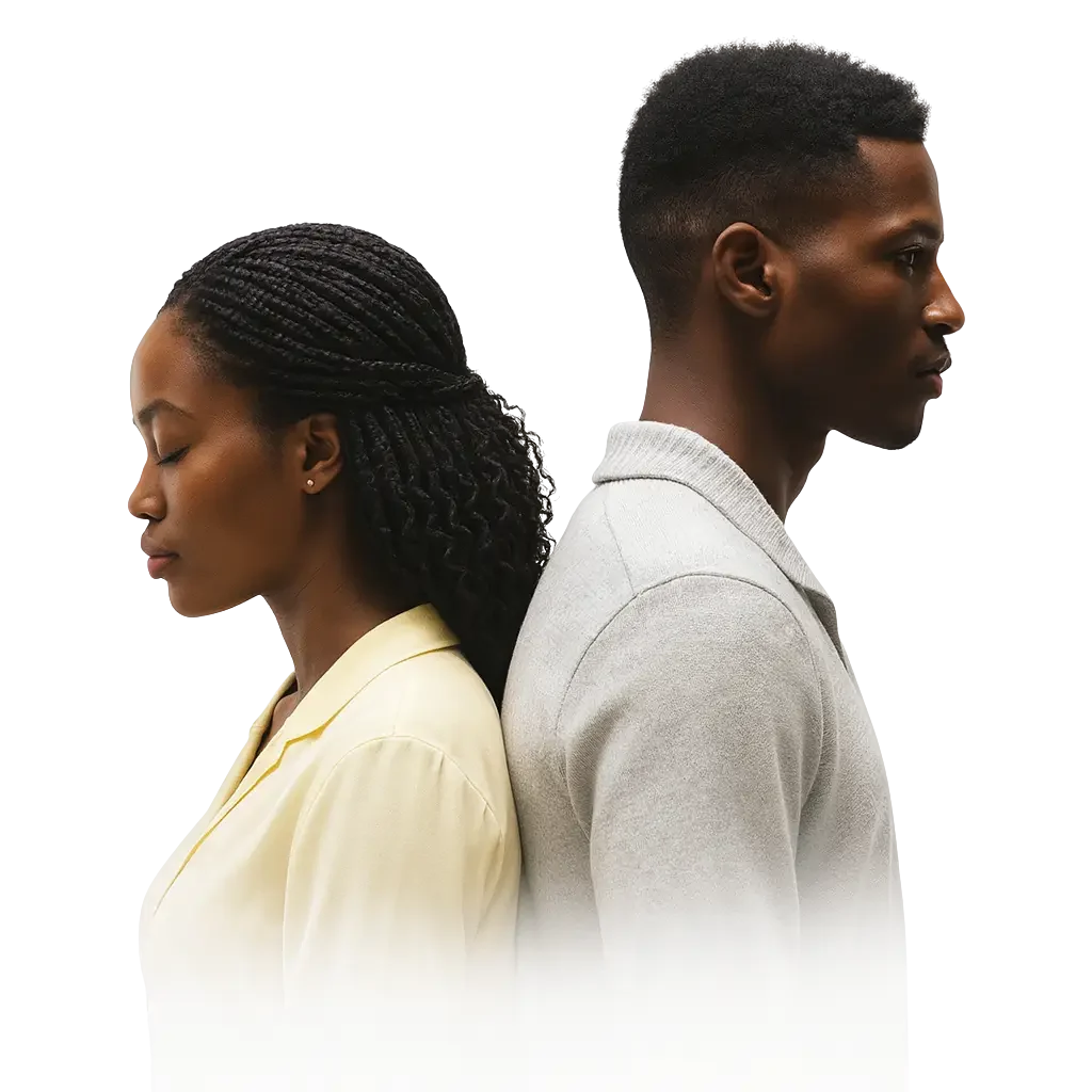 Unhappy couple sitting back-to-back, symbolising relationship struggles – Keystone Marriage Counselling Pretoria offers registered counsellors for couples and relationship therapy.